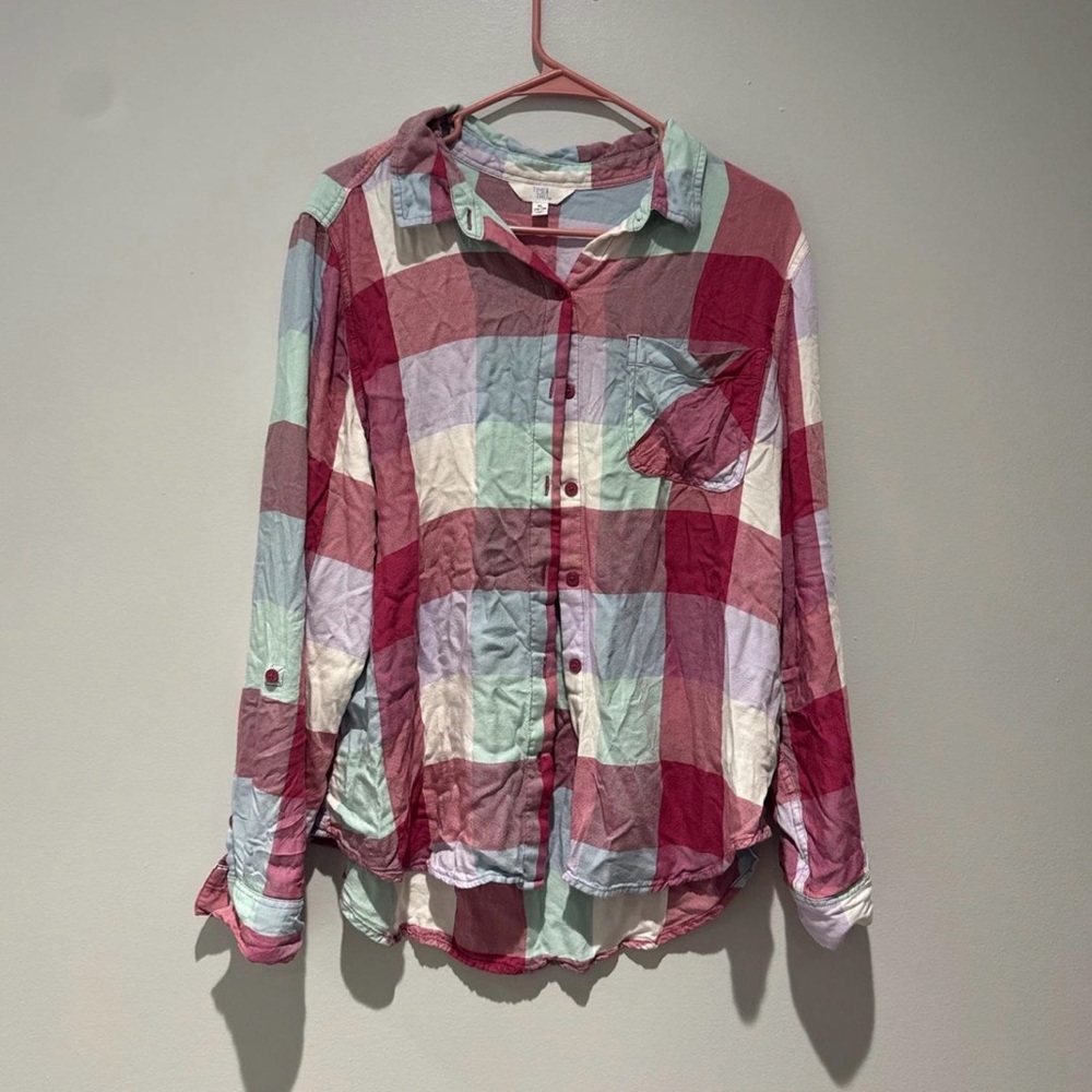 Time and Tru Plaid Button-Up Shirt - Red, Green, White